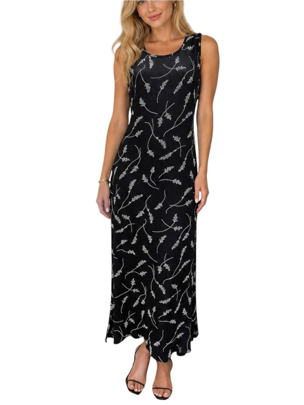 Fairy Core WhimsiGoth VTG 90s Molly Malloy Sleeveless Floral Maxi Black Dress 12